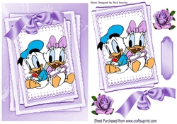 Cute pair of ducks with big bow on lace card front A5