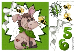 Cute little donkey with bumble bees in green funky star frame 8x8