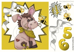 Cute little donkey with bumble bees in gold funky star frame 8x8
