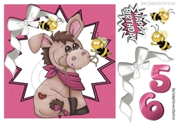 Cute little donkey with bumble bees in cerise funky star frame 8x8