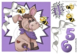 Cute little donkey with bumble bees in lilac funky star frame 8x8