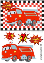 Toony big red fire engine in check frame A5