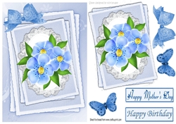 pretty bow with blue flowers on lace A5