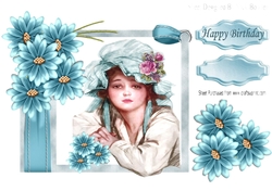 pretty vintage lady in bonnet with turq flowers