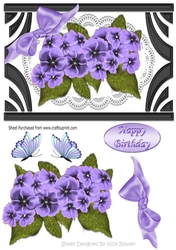 Lovely Art Deco frame with corner bow & purple flowers on lace