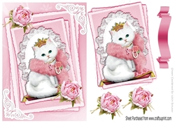 princess kitty with pink roses on lace A5 Stackers