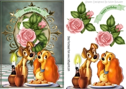 Candlelight supper with cute pair of dogs, with pink roses