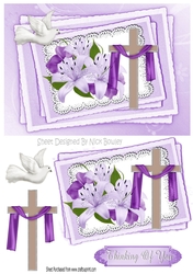 pretty lilac lilies on lace with cross thinking of you stacker