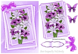 lilac lilies with butterflies on stackers