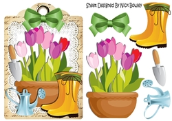 potting some pretty tulips in the garden on a lace A5 Tag