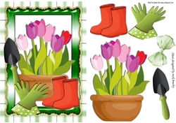 Its a lovely day for gardening with pretty tulips A5