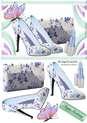 pretty blue floral shoes and handbag with butterfly A5