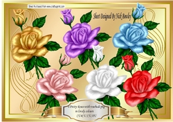 6 pretty roses with rosebuds in colours png