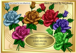 6 pretty glitter roses with rosebuds in colours png