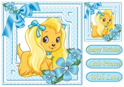 Cute puppy in turq bows with flowers 8x8