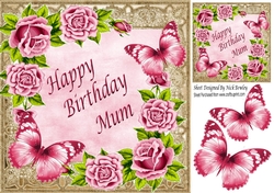 Pretty pink roses with butterflies for MUM 8x8