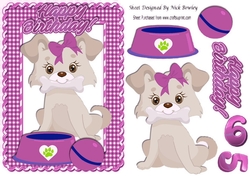 Cute little puppy in pink gingham frame