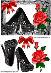 Black Diamante shoes with red rose A5