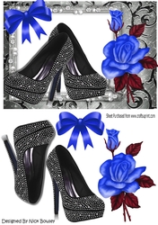 Black Diamante shoes with blue rose A5