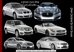 A variety of six silver cars in png