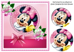 Cute little minnie mouse pyramids with pink roses & bow 8x8