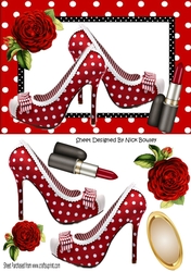 pretty red polkadot/stripe shoes with red roses A5