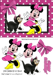 Little Minnie mouse with her pet kitty in pink dot frame