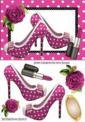 pretty pink polkadot/stripe shoes with pink roses A5