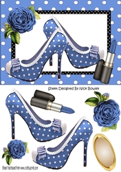 pretty blue polkadot/stripe shoes with blue roses A5