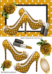 pretty gold polkadot/stripe shoes with gold roses A5