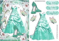 pretty turq party dress & shoes in floral frame A5