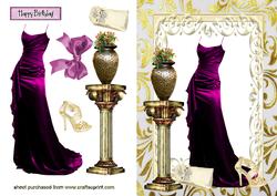 Elegant Ladies Satin Gown with Pillar & Vase of Flowers