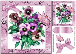 Pretty shades of pink pansies with butterfly 8x8