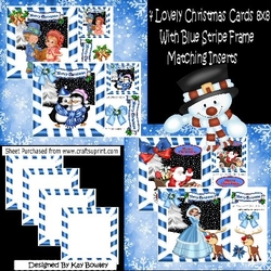 4 Lovely Christmas cards 8x8 in blue stripe frames bumper kit