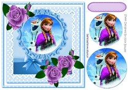 Pretty girl with snowman with lilac painted roses pyramids 8x8