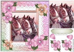 pretty rainbow frame with pink flowers and horses 8x8