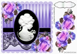 pretty black cameo with purple shades of roses  & black lace 8x8