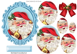 santa in ornate frame pyramids with christmas bow