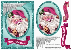 lovely santa card front in turq glitter oval topper