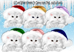 6 Fluffy White Kittens In Santa Hats Png,