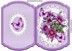 pretty lilac flowers with butterflies on oval lace bracket card