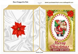 Jolly santa with sack of presents in gold glitter frame A5 folded book