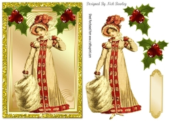 vintage lady in her winter coat with holly A5