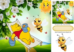 Lazy bear lazing in the sun with his honey and bee 8x8