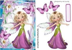 pretty faerie in pink in flower frame with butterflies A5