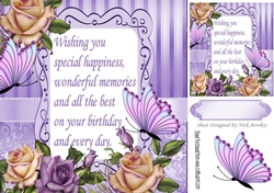 pretty lilac & cream roses & butterflies with verse 8x8