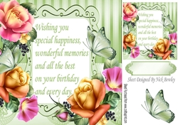 pretty gold & pink roses & butterflies with verse 8x8