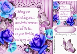 pretty shades of blues and turq roses & butterflies with verse 8x8