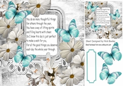 pretty white daisies, flowers and turq butterflies with verse 8x8