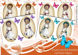 8 Lovely Girls with butterflies card fronts/toppers 4 sheets set 1 kit purple orange, pink. & turq